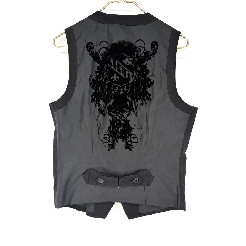 Vintage 90s Guess Black Vest Burnout Velvet Crest Goth Dark Academia Small - Picture 2 of 6